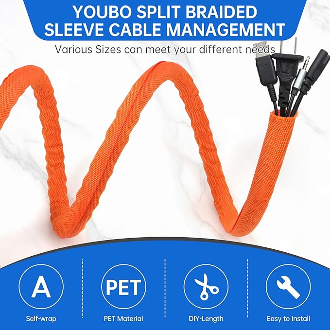 Split Braided Cable Sleeve，Flexible Wire Loom Tubing, Automotive Cord Protector - Image 2