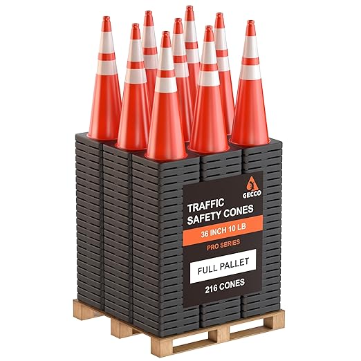 GECCO ™ 36 Inch 10 Lb Heavy Tall Orange Traffic Cones in Bulk | Large Safety by GECCO