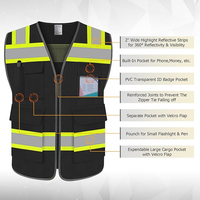 TCCFCCT Reflective Safety Vest 5 Pockets Mesh High Visibility Vest - Image 3