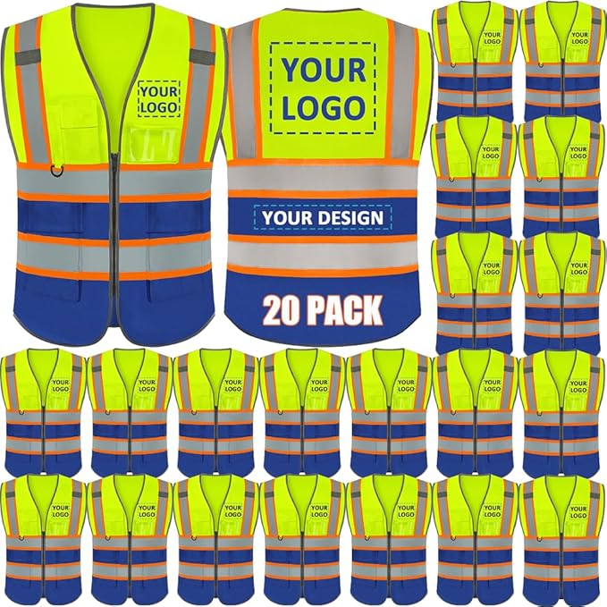 BeautyWill Custom Logo 10/20 Pack Safety Vest Class2 High Visibility Vest by BeautyWill