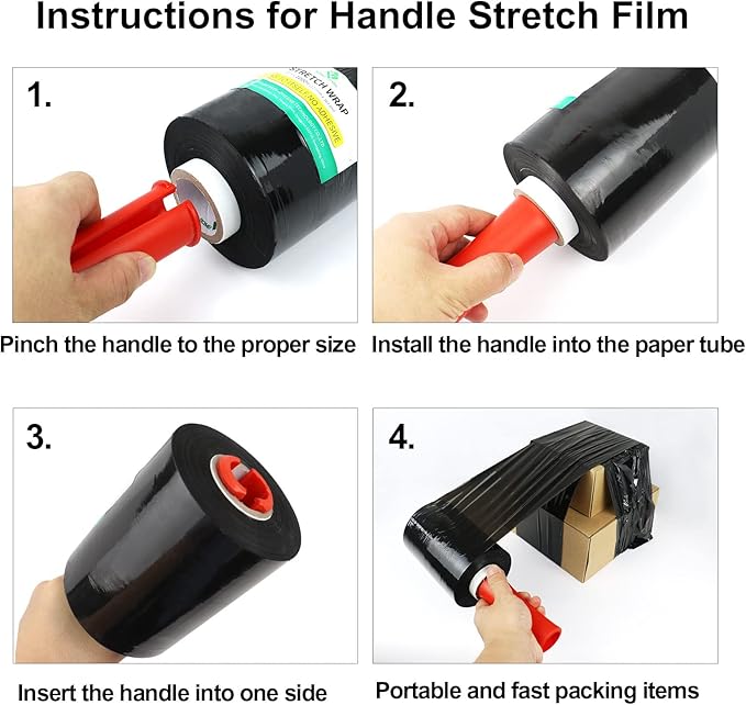 BOMEI PACK Mini Black Industrial Stretch Wrap Film 5" x 1000ft Roll - Image 5