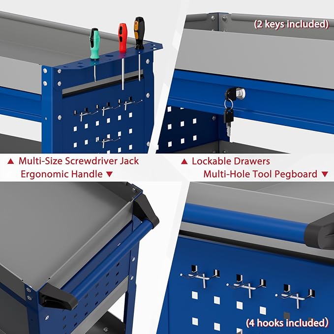 3 Tier Rolling Tool Cart on Wheels, Heavy Duty Industrial Utility Cart Service - Image 5