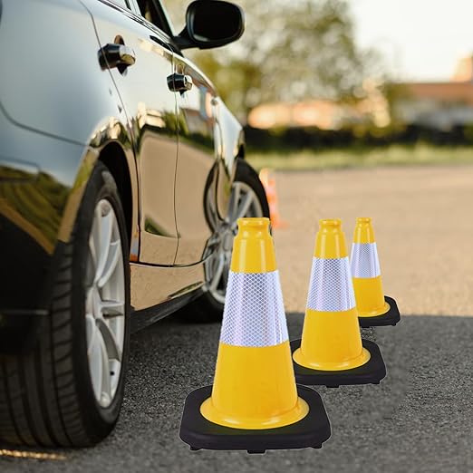 6 Pack 12 Inch Yellow Reflective Traffic Cones, Driveways and Indoor Safety - Image 6