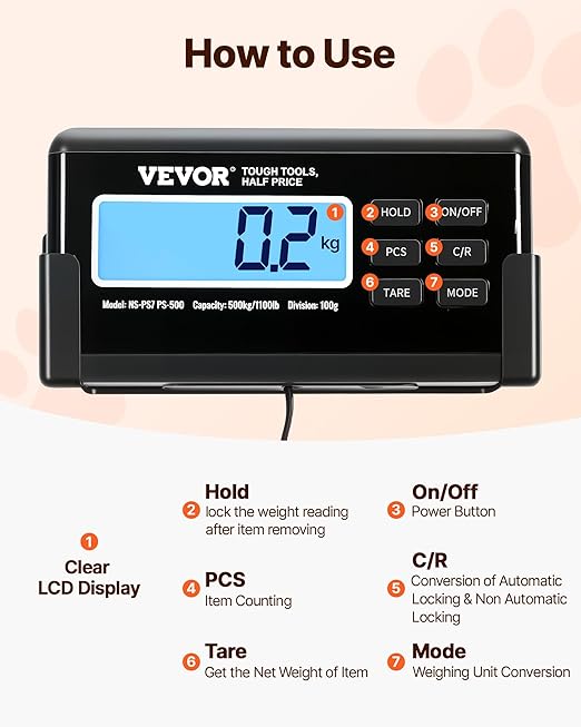 VEVOR 1100Lbs x 0.2Lbs Digital Livestock Scale Large Pet Vet Scale Stainless - Image 6