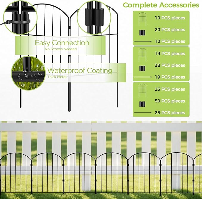 VANCASTLE Decorative Garden Fence Outdoor, Total 10.5ft x 24in, Rustproof Metal - Image 3