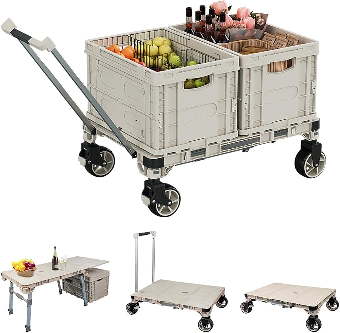 3 Pieces Camping Table Cart Set Multi-Purpose Used as Picnic Table & Dolly & by APOXCON