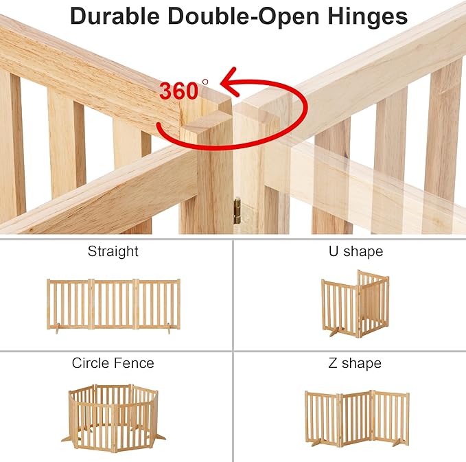 Freestanding Pet Gate, Solid Wood Folding Safety Fence Wooden Dog Gate - Image 3