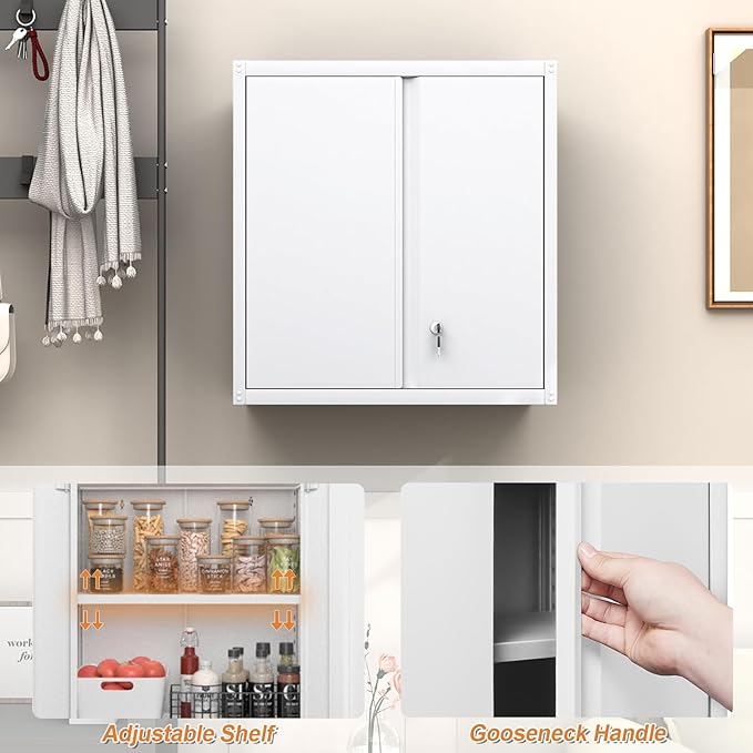 GREATMEET Locking Metal Wall Cabinet, Metal Storage Cabinet - Image 4