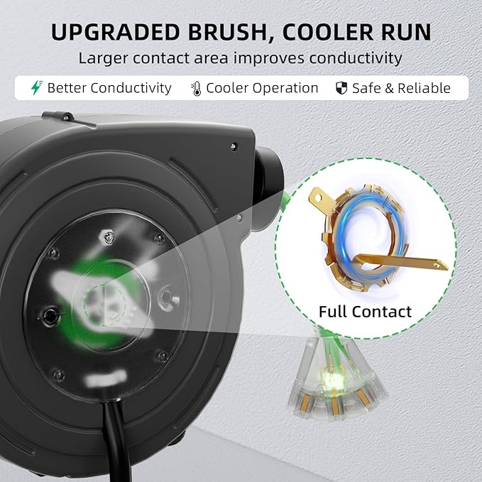 50 FT Retractable Extension Cord Reel, Heavy Duty 12AWG/3C SJTOW Power Cord - Image 5