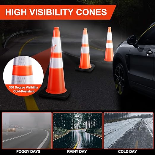 BESEA 28” inch Traffic Safety Cones Orange Road Parking Cones Heavy Duty - Image 8