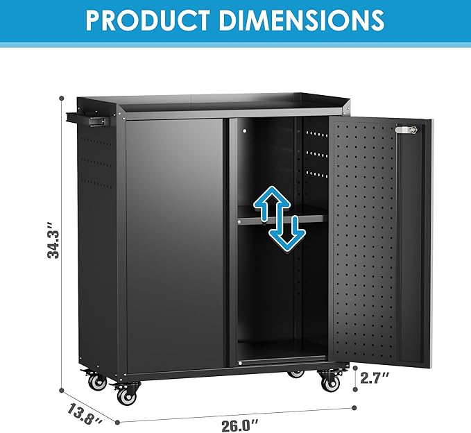 Metal Storage Cabinets with Door Pegboard, Lockable Garage Storage Cabinets - Image 3