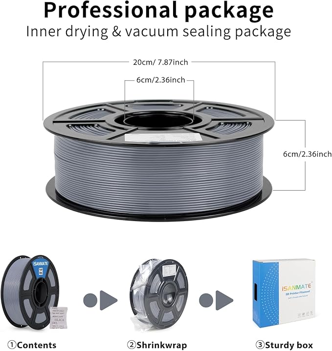iSANMATE 3D Printer Filament ASA 1KG, UV & Weather Resistant Silver ASA - Image 8