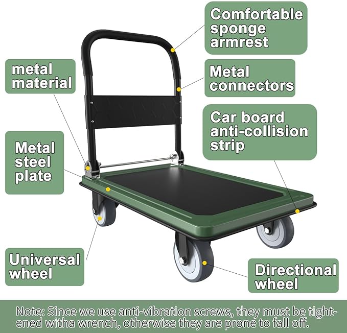 WUD Push Cart, Folding Mobile Platform Trolley, Thickened and Reinforced - Image 5