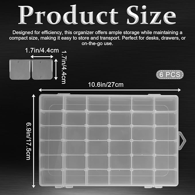 Dimeho 6 Pack Bead Organizer Box Plastic Clear Storage Containers 36 Grids - Image 2