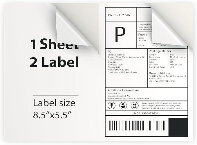 1000 Sheet | 8.5" x 11" Half Sheet Self Adhesive Shipping Labels by TopSellingProducts