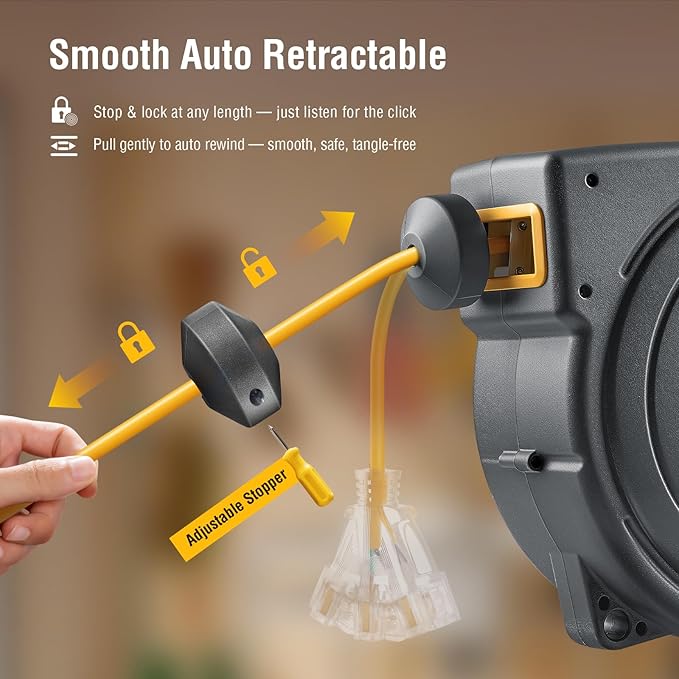 SURAIELEC 50 FT Extension Cord Reel, 14 Gauge Retractable Extension Cord - Image 4