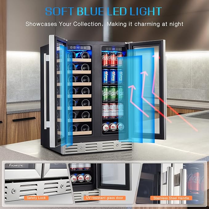 24 Inch Wine and Beverage Fridge, Wine Refrigerator Dual Zone Hold 20 Bottles - Image 6