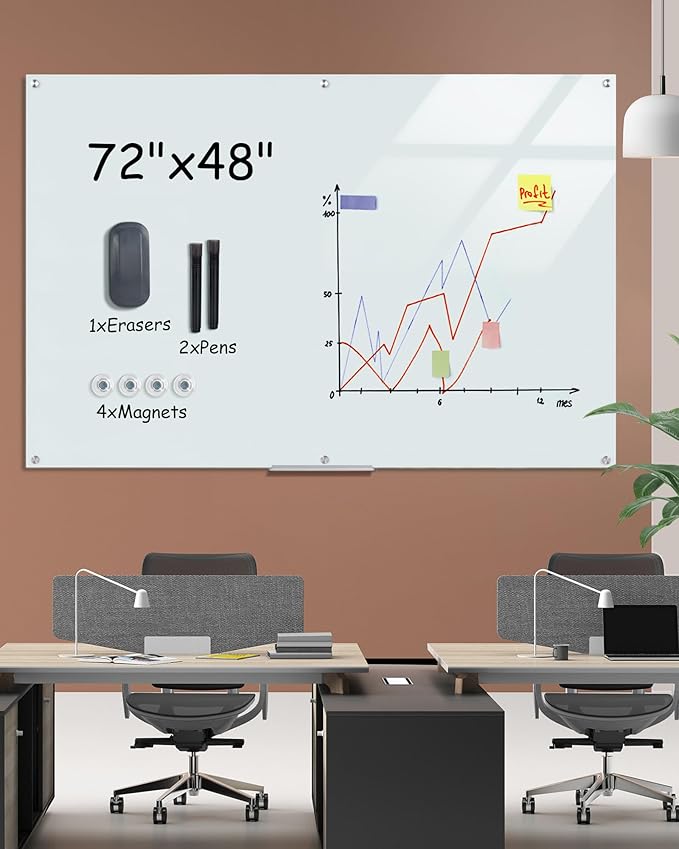 Mifuro Magnetic Glass Whiteboard，72"x48" Wall Mounted Frameless Dry Erase Board - Image 2