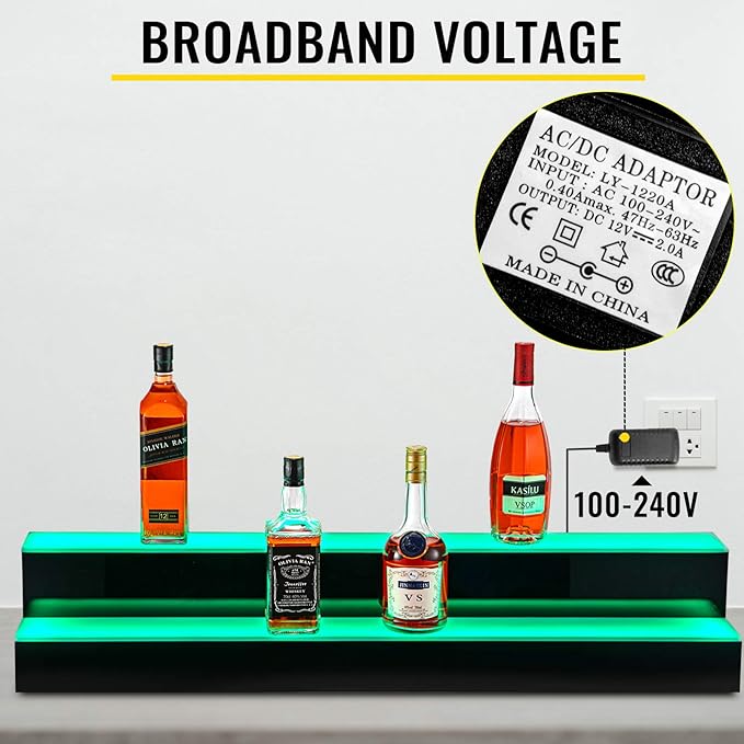 VEVOR LED Lighted Liquor Bottle Display Shelf, 2-Step 40-inch LED Bar Shelves - Image 5