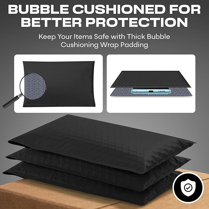 Black Extra Large Poly Bubble Mailers 14.25x20 inch #7 | Self Seal Large Padded - Image 3