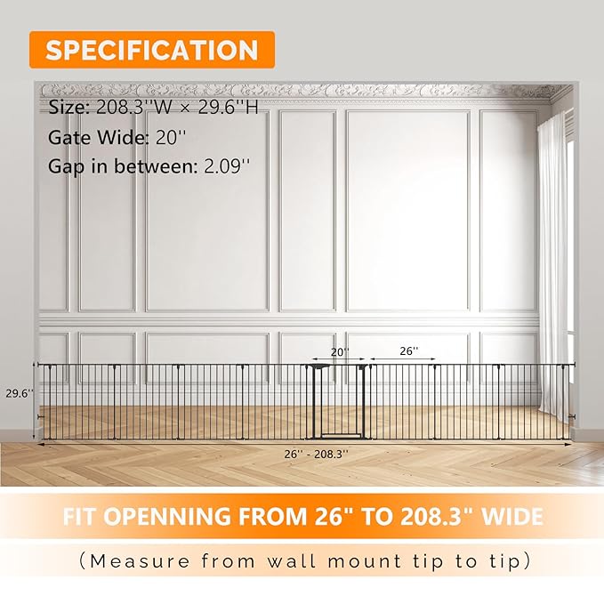 Bonnlo 188'' Wide Baby Gate Playpen 8 Panel Adjustable Play Yard Metal Dog Gate - Image 6