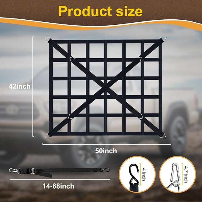 Cargo Net for Pickup Truck Bed, Heavy Duty 1100 lbs Capacity, Adjustable Cam - Image 2