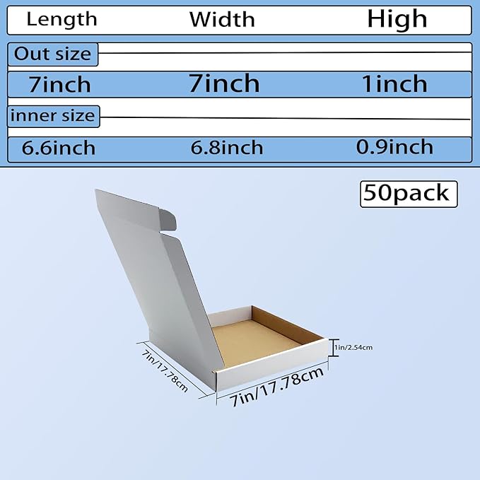 7x7x1 inch White Shipping Boxes 50 Pack, Small Corrugated Cardboard Mailer - Image 2