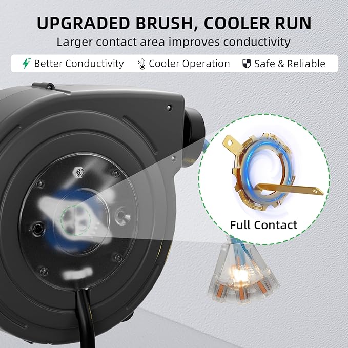 50 FT Retractable Extension Cord Reel, Heavy Duty 12AWG/3C SJTOW Power Cord - Image 5
