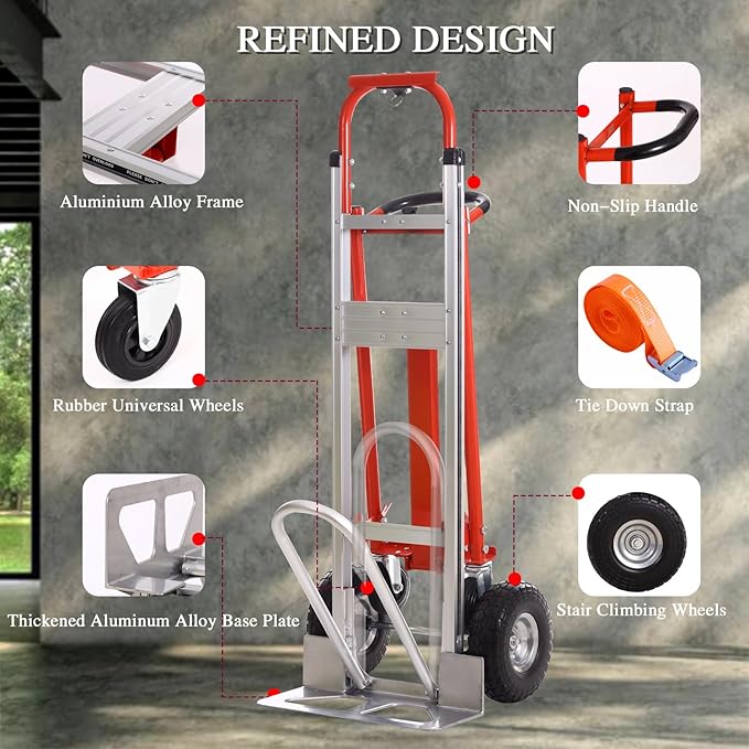 3-in-1 Industrial Aluminum Dolly Hand Truck, Convertible Hand Truck Dolly - Image 3