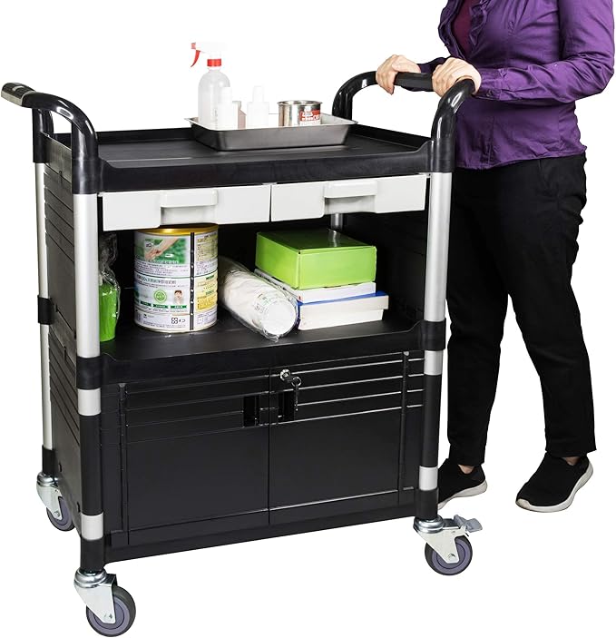 JaboEquip 3 Tier Heavy Duty Utility Cart, Lockable Medical Cart, 606 lbs Load - Image 2