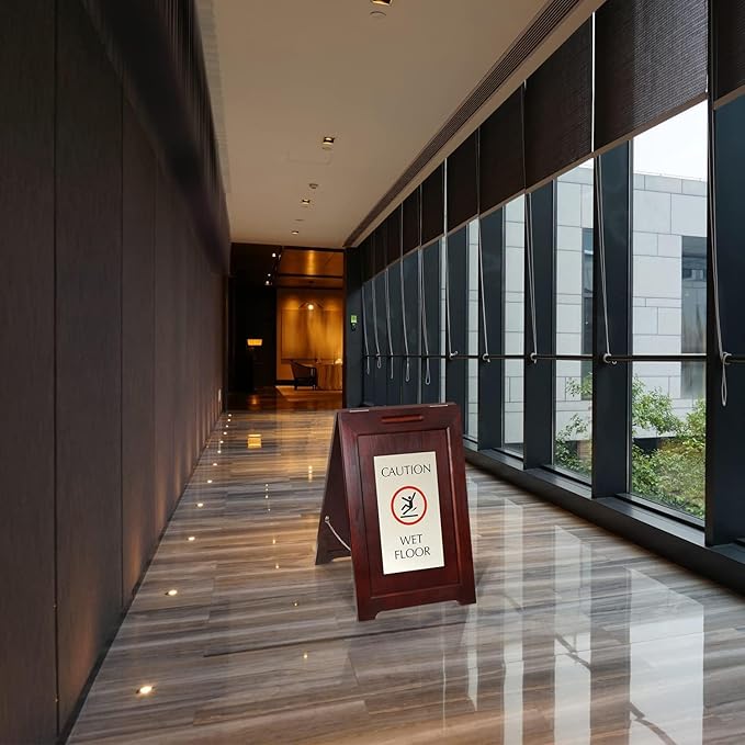 SmartSign Premium 'Caution Wet Floor' Wooden A-Frame Standing Floor Sign - Image 3