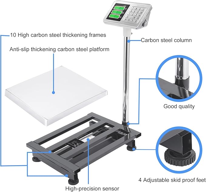 TUFFIOM 661lbs Weight Electronic Platform Scale, Stainless Steel - Image 2