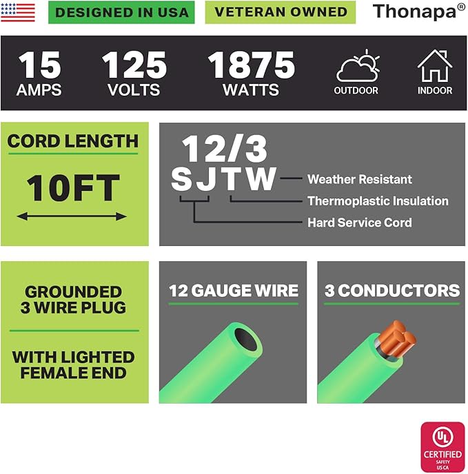 12 Gauge Extension Cord 10 ft for Outdoor - Image 2