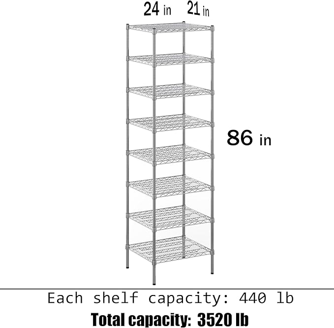 21" Deep x 24" Wide x 86" Height Wire Shelving Kit | 8-Tier | NSF Commercial - Image 3