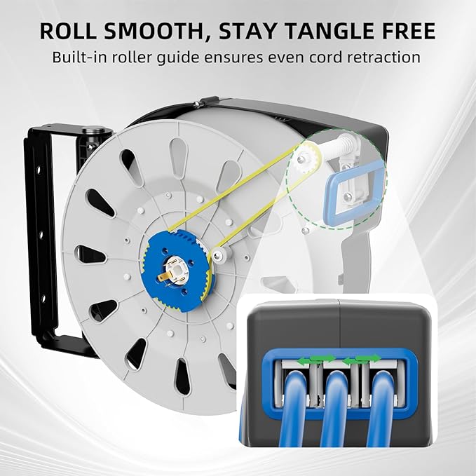 50 FT Retractable Extension Cord Reel, Heavy Duty 12AWG/3C SJTOW Power Cord - Image 4