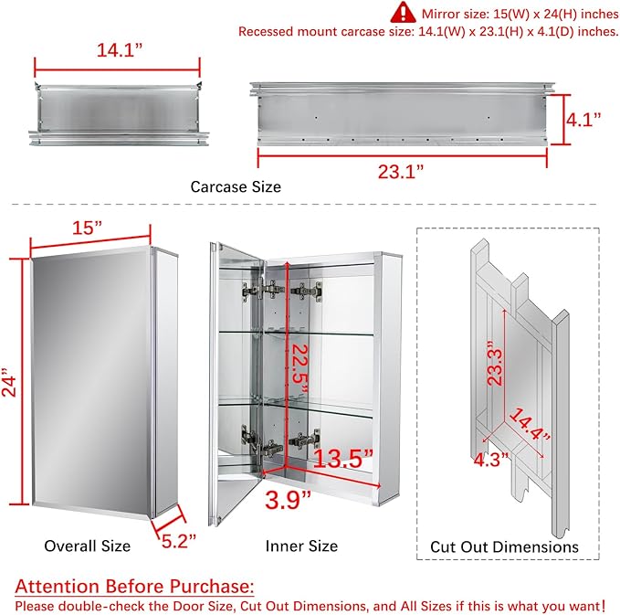 Fundin Aluminum Bathroom Medicine Cabinet - Image 3