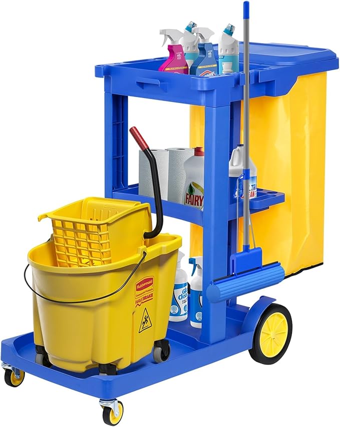 tonchean Commercial Janitorial Cart, 3-Shelf Housekeeping Cart - Image 9