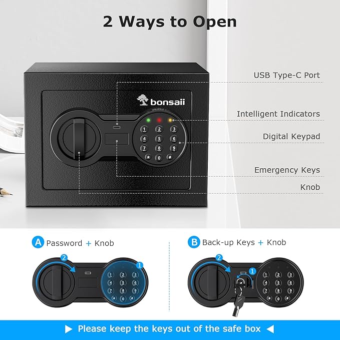 Bonsaii Safe Box with Electronic Keypad, Steel Security Lock Box with Key - Image 4