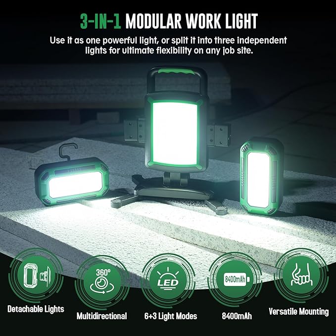 50W 5000LM Rechargeable Work Light, 3-in-1 Magnetic Work Light - Image 2