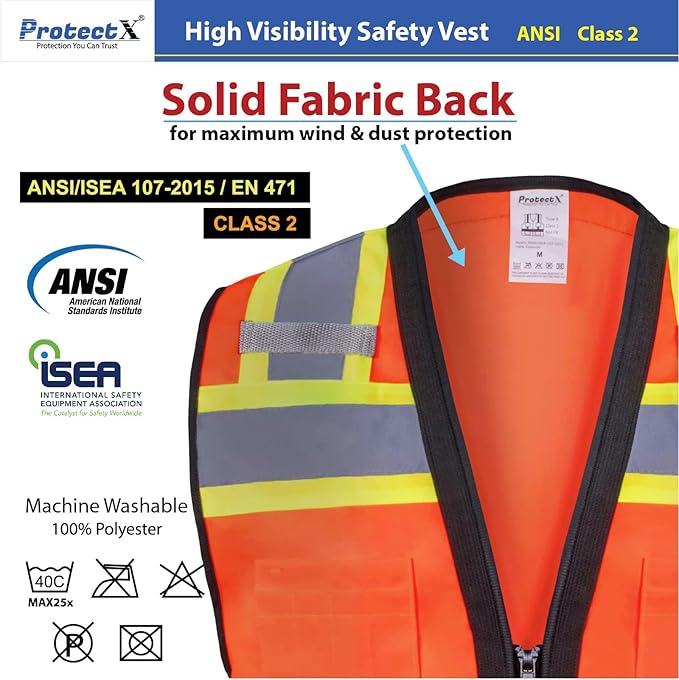 ProtectX 6 Pockets High Visibility Safety Vest - Image 3