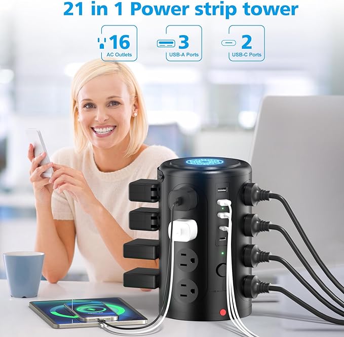 Surge Protector Power Strip, Desk Charging Station - Image 3