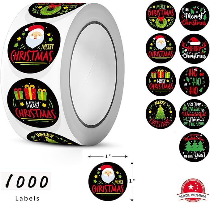 SHYGO® 1“ Christmas Labels Stickers, Round Merry Christmas Seals Xmas - Image 2