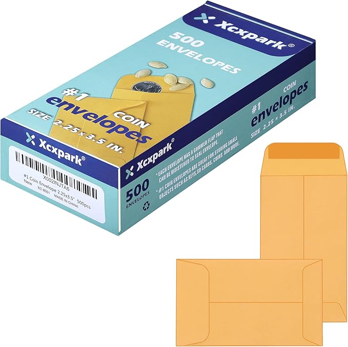 500 PCS #1 Coin Envelopes, 2-1/4” x 3-1/2” inches Brown Kraft Envelopes Classic by Xxcxpark