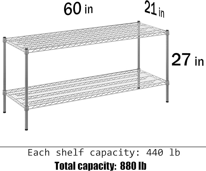 21" Deep x 60" Wide x 27" Height Wire Shelving Kit | 2-Tier | NSF Commercial - Image 3