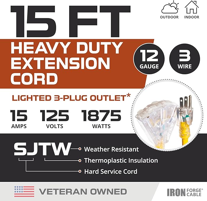 IRON FORGE CABLE 15 Foot Lighted Outdoor Extension Cord - Image 3