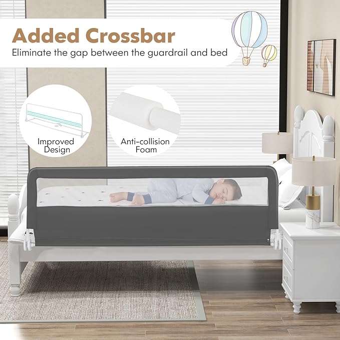 BABY JOY Bed Rails for Toddlers, Swing Down Bed Guard w/Safety Strap, Folding - Image 6