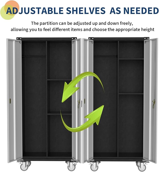 Metal Storage Cabinet with Lock-71 Tall Tool Organizer Steel Lockers w/Hanging - Image 4