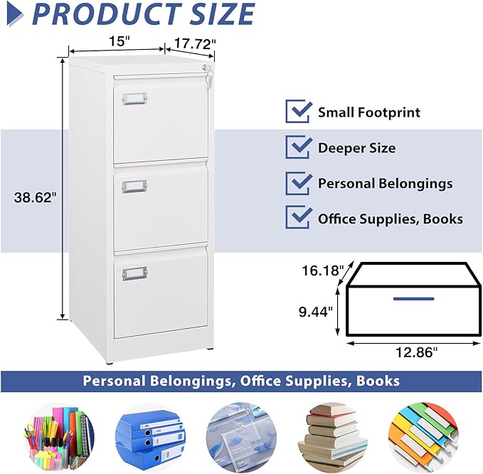 3 Drawer File Cabinet, Filing Cabinets - Image 3