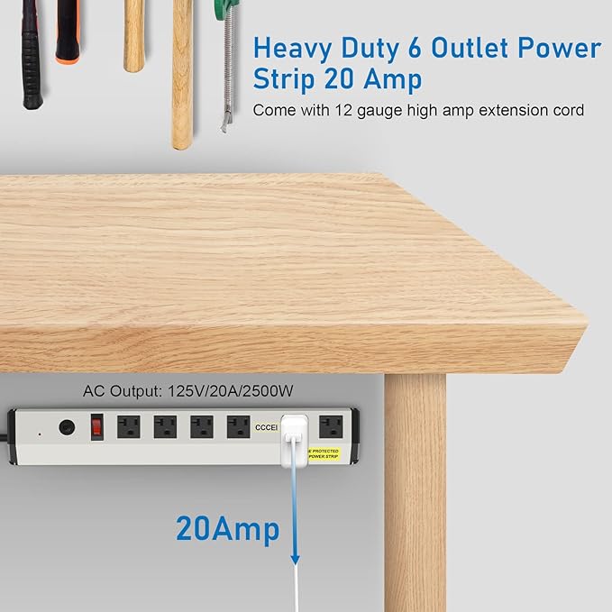 CCCEI Heavy Duty Power Strip Surge Protector 20 Amp, High Amp Industrial Shop - Image 2