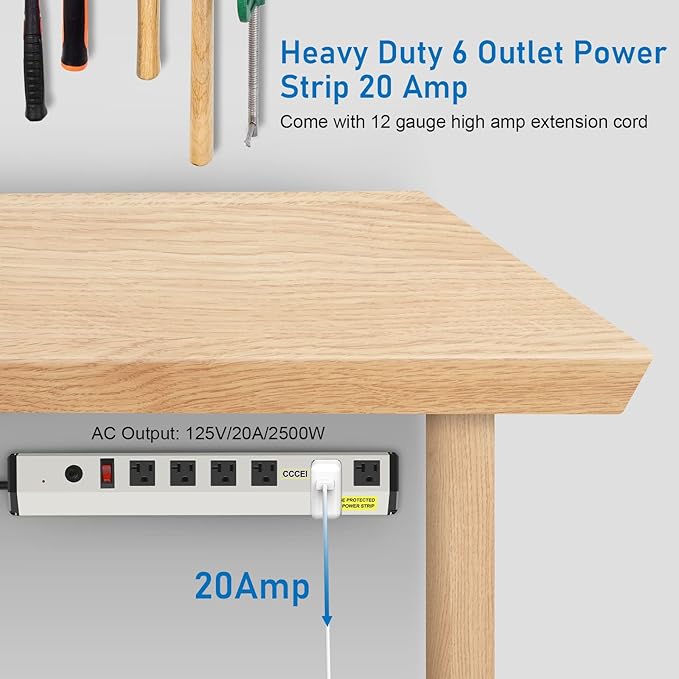 CCCEI Heavy Duty Power Strip Surge Protector 20 Amp, High Amp Industrial Shop - Image 2